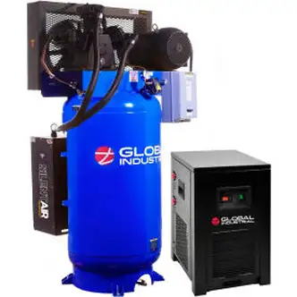 Global Industrial Silent Two Stage Piston Air Compressor w/Dryer, 7.5 HP, 80 Gal, 1 Phase,230V