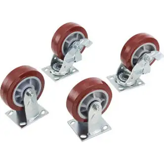 Global Industrial 6" Caster Set w/ Brakes for Job Site Boxes, Non-Marking Polyurethane