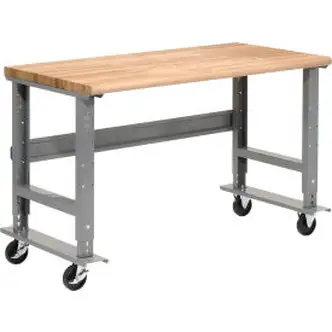 Global Industrial Mobile Workbench, 60 x 30", Adjustable Height, Maple Safety Edge