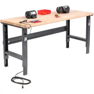Global Industrial Adjustable Height Workbench, 72 x 30", Maple Safety Edge, Black