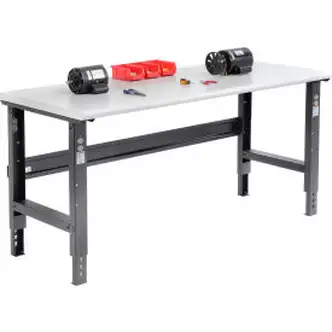 Global Industrial Adjustable Height Workbench, 72 x 30", Laminate Safety Edge, Black