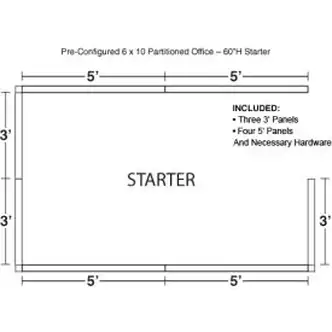 Interion Pre-Configured Office Cubicle, 6'W x 10'D x 60"H, Starter Kit, Blue