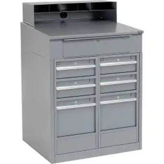 Global Industrial Cabinet Shop Desk w/ Riser & 7 Drawers, 34-1/2"W x 30"D, Gray