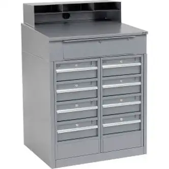 Global Industrial Cabinet Shop Desk w/ Riser & 9 Drawers, 34-1/2"W x 30"D, Gray