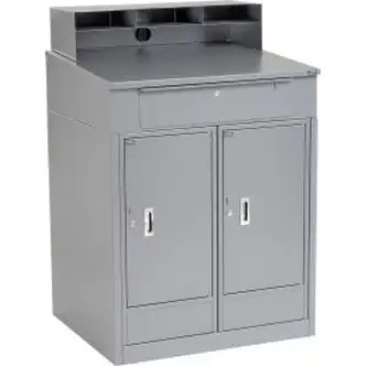 Global Industrial Cabinet Shop Desk w/ Riser & 2 Cabinets, 34-1/2"W x 30"D, Gray