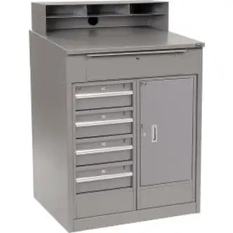 Global Industrial Cabinet Shop Desk w/ Riser & 5 Drawers, 34-1/2"W x 30"D, Gray