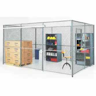 Global Industrial Wire Mesh Partition Security Room 10x10x10 without Roof - 2 Sides w/ Window