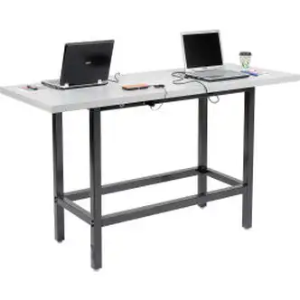 Interion Standing Height Table With Power, 72"L x 30"W, Gray