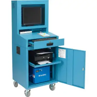 Global Industrial Mobile Powered LCD Computer Cabinet, 40AH Battery, Blue, Unassembled
