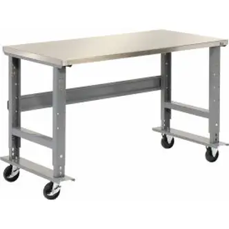 Global Industrial 48x30 Mobile Adjustable Height C-Channel Leg Workbench - Stainless Steel