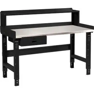 Global Industrial 48 x 30 Adj Height Workbench w/Drawer&Riser, BK- Stainless Steel Square Top
