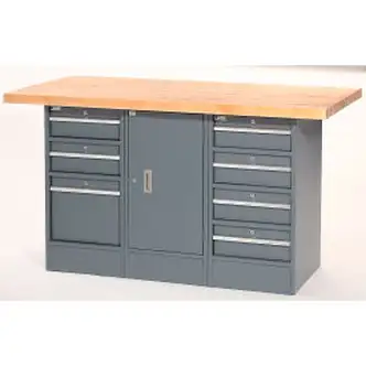 Global Industrial Workbench w/ Maple Square Edge Top, 7 Drawers & 1 Cabinet, 60"W x 30"D, Gray