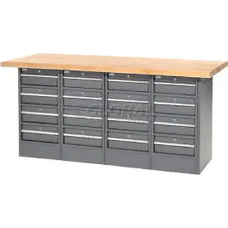 Global Industrial Workbench w/ Maple Square Edge Top & 16 Drawers, 72"W x 24"D, Gray