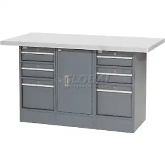 Global Industrial Workbench w/ Laminate Top, 6 Drawers & 1 Cabinet, 60"W x 30"D, Gray