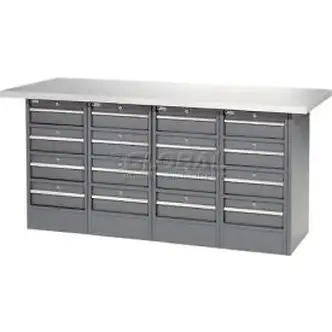 Global Industrial Workbench w/ Laminate Square Edge Top & 16 Drawers, 72"W x 24"D, Gray