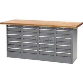 Global Industrial Workbench w/ Shop Top Square Edge & 16 Drawers, 72"W x 30"D, Gray