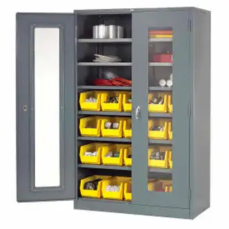 Global Industrial Locking Storage Cabinet Clear Door 48x24x78, 20 YL Bin, 6 Shelf Unassembled