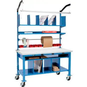 Global Industrial Complete Mobile Packing Workbench W/Power, Laminate Square Edge, 60"W x 36"D