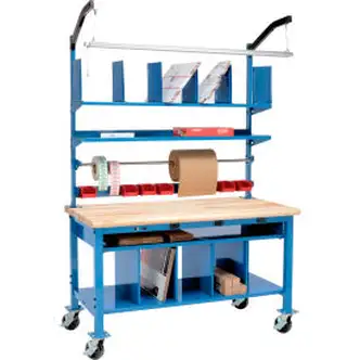 Global Industrial Complete Mobile Packing Workbench W/Power, Maple Safety Edge, 72"W x 36"D
