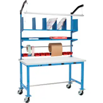 Global Industrial Mobile Packing Workbench W/Riser Kit & Power, ESD Square Edge, 60"W x 36"D