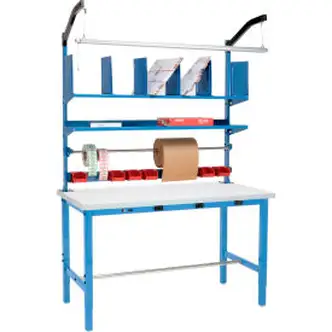 Global Industrial Packing Workbench W/Riser Kit & Power Apron, ESD Square Edge, 60"W x 36"D