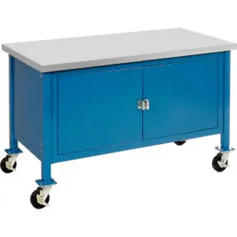 Global Industrial Mobile Cabinet Workbench - Laminate Square Edge, 72"W x 30"D, Blue