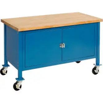 Global Industrial Mobile Cabinet Workbench - Maple Square Edge, 60"W x 30"D, Blue