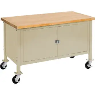 Global Industrial Mobile Cabinet Workbench - Maple Safety Edge, 72"W x 30"D, Tan