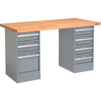 Global Industrial 72 x 24 Pedestal Workbench - 3 Drawers / 4 Drawers, Maple Square Edge - Gray