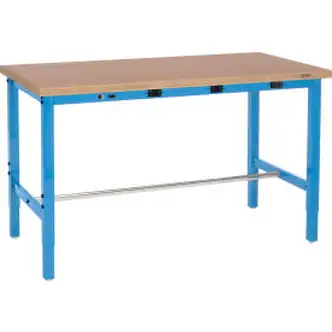 Global Industrial 96 x 36 Adjustable Height Workbench - Power Apron, Shop Top Square Edge Blue