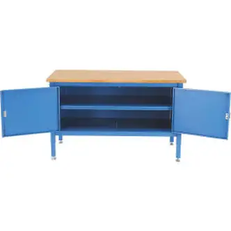 Global Industrial Security Cabinet Bench w/ Maple Safety Edge Top, 60"W x 30"D, Blue