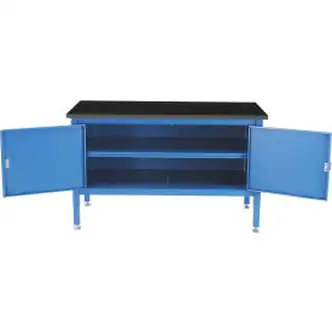 Global Industrial Security Cabinet Bench w/ Phenolic Resin Safety Edge Top, 72"W x 30"D, Blue