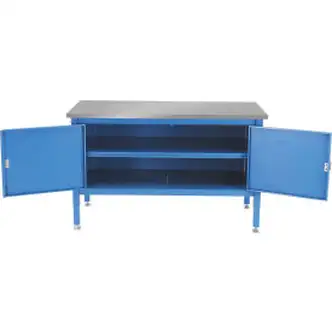 Global Industrial Security Cabinet Bench w/ Stainless Steel Square Edge Top, 60"W x 30"D, Blue