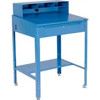 Global Industrial Sloped Shop Desk w/ Pigeonhole Riser, 34-1/2"W x 30"D, Blue