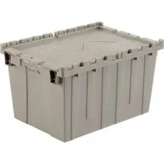 Global Industrial Plastic Shipping/Storage Tote w/ Attached Lid, 21-7/8"x15-1/4"x12-7/8", Gray