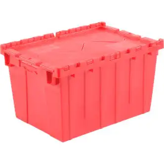 Global Industrial Plastic Shipping/Storage Tote w/ Attached Lid, 21-7/8"x15-1/4"x12-7/8", Red