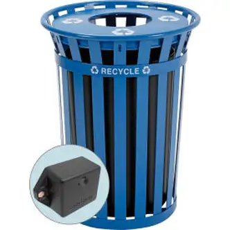 Global Industrial TrashTalk Outdoor Slatted Recycling Can w/Flat Lid, 36 Gal., Blue