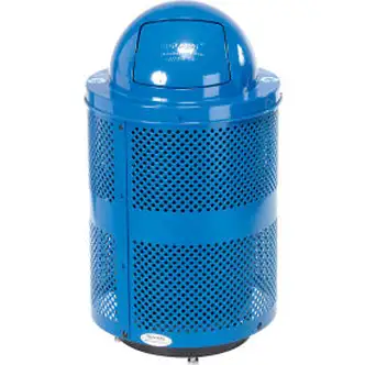 Global Industrial Outdoor Perforated Steel Recycling Can With Dome Lid & Base, 36 Gallon, Blue