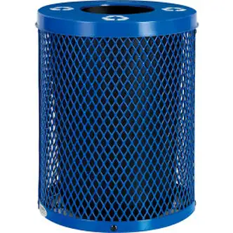 Global Industrial Outdoor Diamond Steel Recycling Can w/Flat Lid, 36 Gallon, Blue