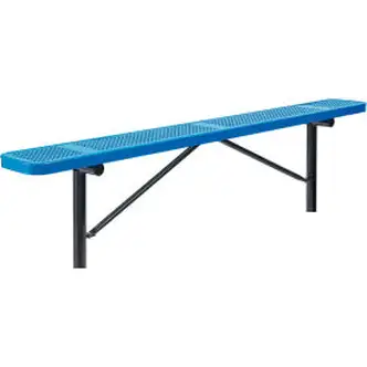 Global Industrial 8' Outdoor Steel Flat Bench, Perforated Metal, In Ground Mount, Blue