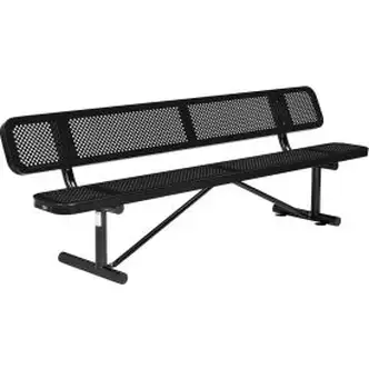 Global Industrial 8' Outdoor Steel Picnic Bench w/ Backrest, Perforated Metal, Black