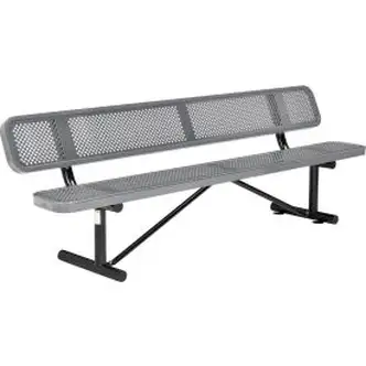 Global Industrial 8' Outdoor Steel Picnic Bench w/ Backrest, Perforated Metal, Gray