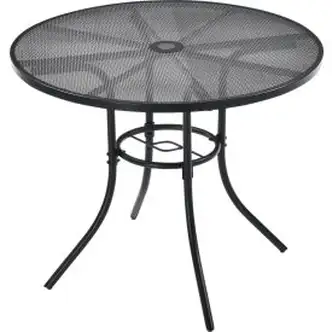 Interion 36" Round Outdoor Caf Table, Steel Mesh, Black