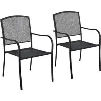Interion Outdoor Caf Stacking Armchair, Steel Mesh, Black, 2 Pack