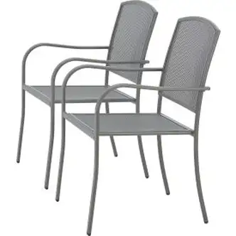 Interion Outdoor Caf Stacking Armchair, Steel Mesh, Gray, 2 Pack