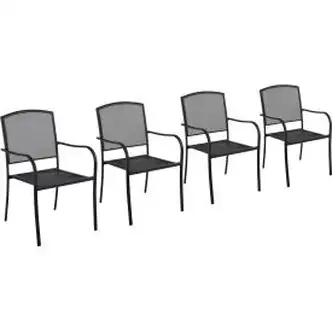 Interion Outdoor Caf Stacking Armchair, Steel Mesh, Black, 4 Pack