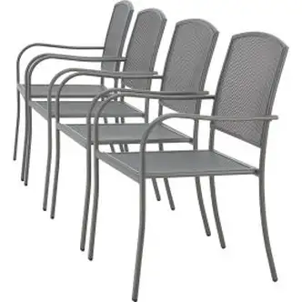 Interion Outdoor Caf Stacking Armchair, Steel Mesh, Gray, 4 Pack