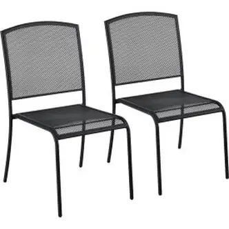 Interion Outdoor Caf Armless Stacking Chair, Steel Mesh, Black, 2 Pack