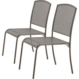 Interion Outdoor Caf Armless Stacking Chair, Steel Mesh, Bronze, 2 Pack
