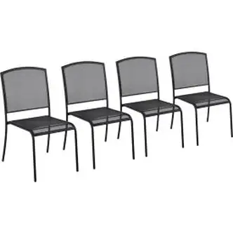 Interion Outdoor Caf Armless Stacking Chair, Steel Mesh, Black, 4 Pack